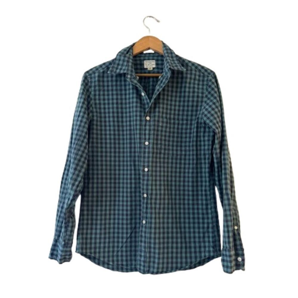 J.Crew Men's Slim Fit Stretch Button Up Shirt M Green Gingham Check Long Sleeve